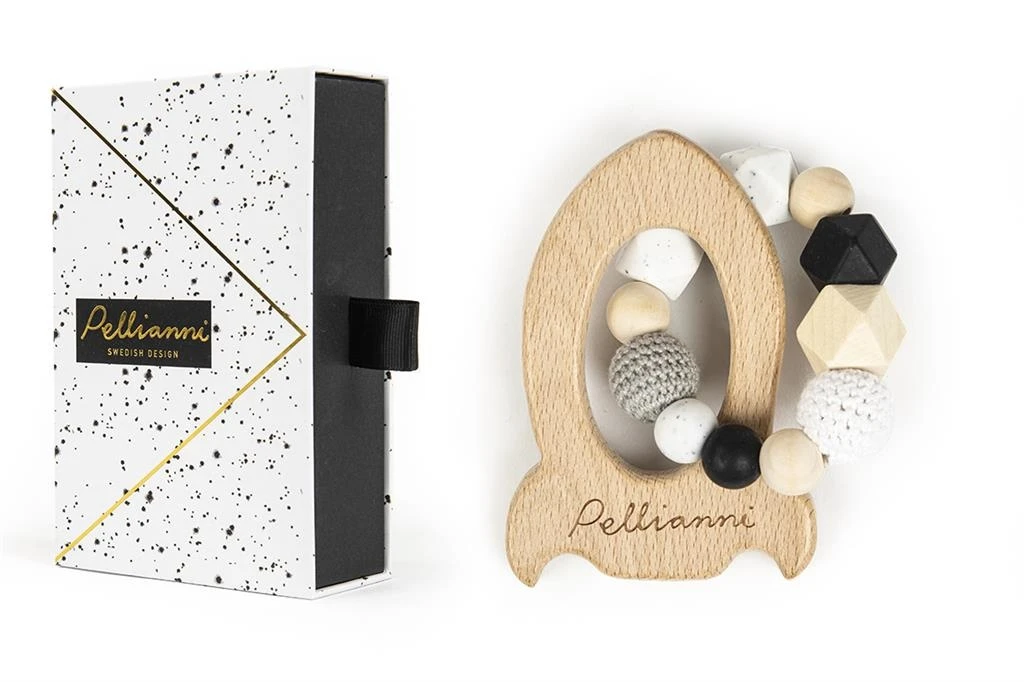 Pellianni Bijtring Rammelaar Raket Zwart Wit Hout 4 Pellianni Bijtring Rammelaar Raket Zwart Wit Hout - Afbeelding 2