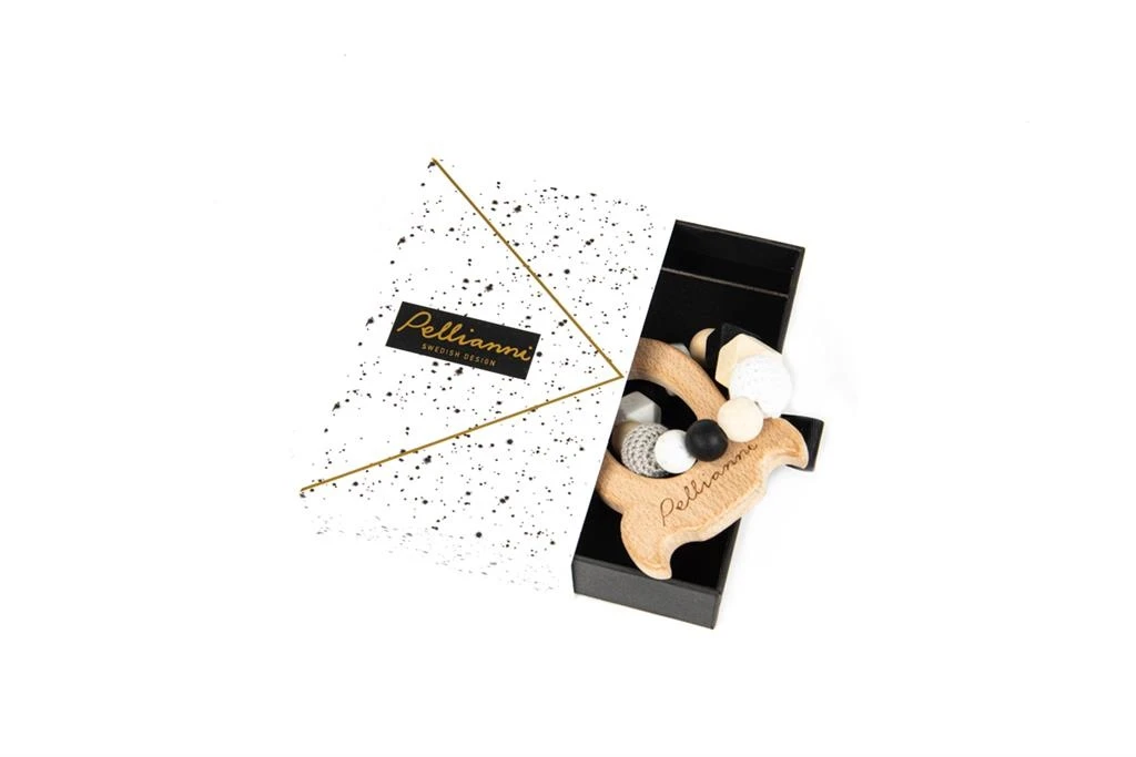 Pellianni Bijtring Rammelaar Raket Zwart Wit Hout 5 Pellianni Bijtring Rammelaar Raket Zwart Wit Hout - Afbeelding 3