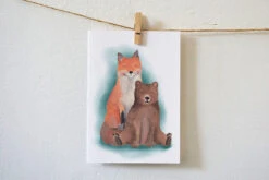 Lotte Drouen Ansichtkaart Knuffelende Vos, Beer En Muis