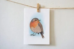 Lotte Drouen Ansichtkaart Roodborstje Met Bloemen