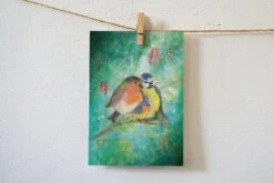 Lotte Drouen Ansichtkaart Vogelgezin In Het Groen