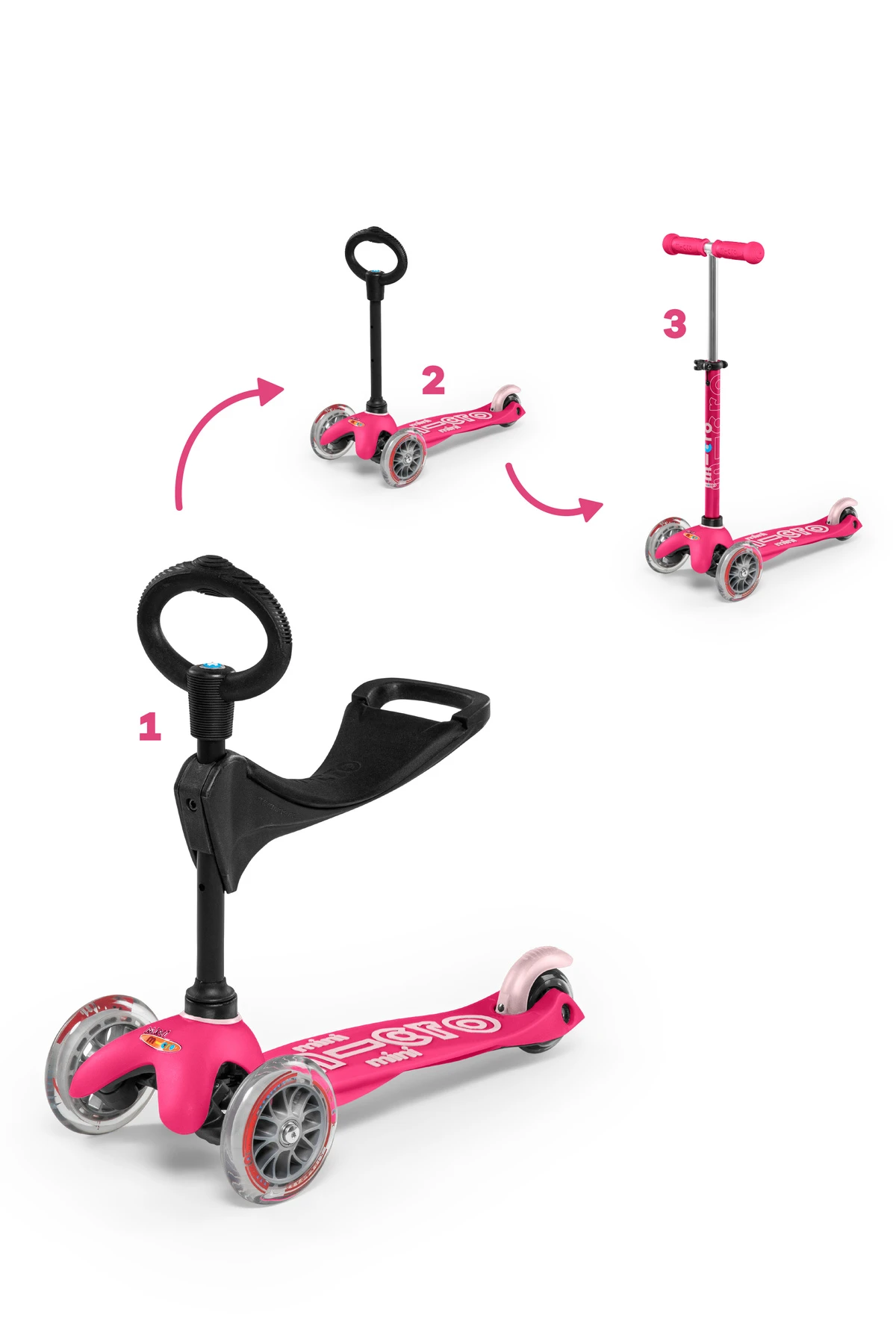 Micro Step Mini Micro Step 3in1 Deluxe Roze 4 Micro Step Mini Micro Step 3in1 Deluxe Roze - Afbeelding 2